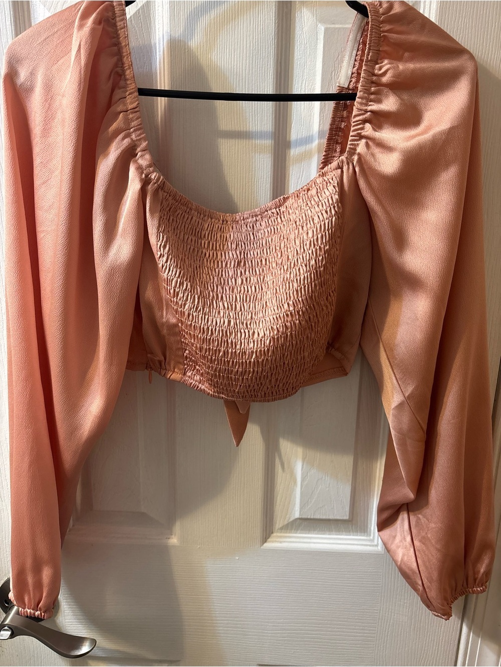 Princess Polly Rose Satin Tie-Front Long Sleeve Crop Top - Picture 6 of 6